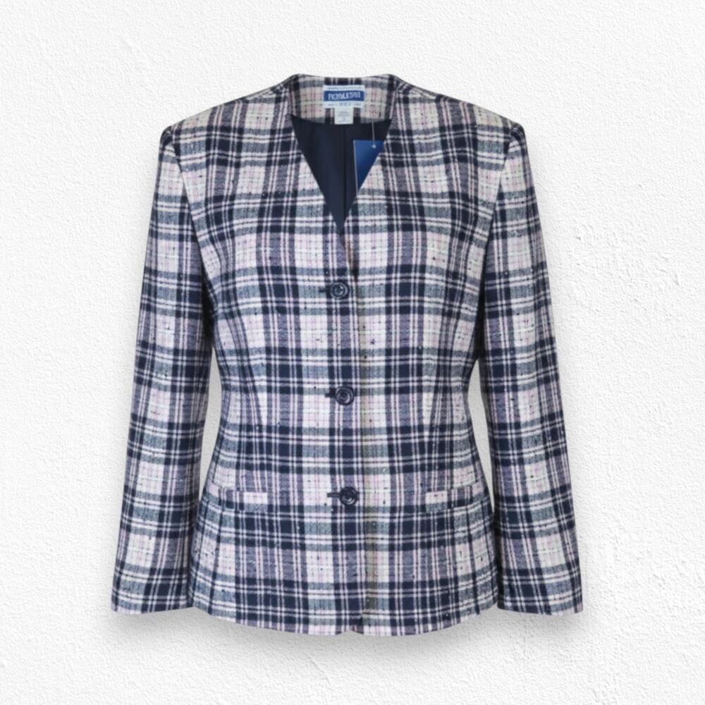 Vintage 90s Pendleton Pink Plaid Wool Tweed Blazer USA Deadstock Size 14